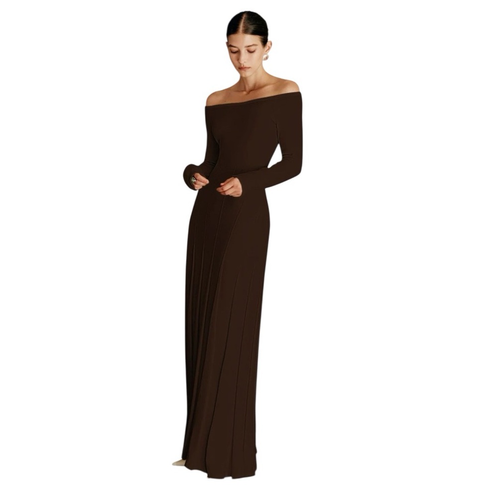 COMMENSE Off Shoulder Pleated Sweater Dress COLOR - Burgundy, Size Small